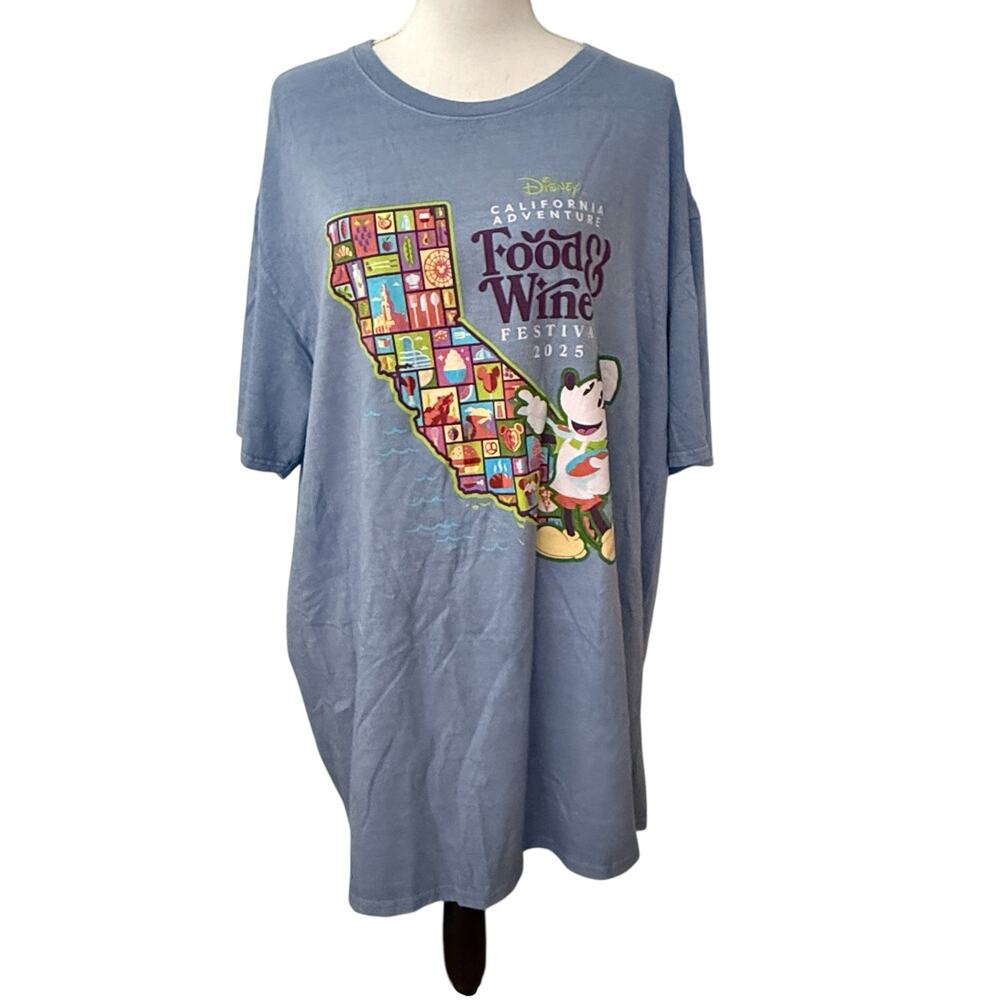 Disney DCA Food Wine Festival 2025 Blue T Shirt Mickey Graphic 3XL Oversized - Picture 1 of 6